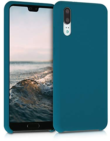 kwmobile Hülle kompatibel mit Huawei P20 Hülle - Silikon Handy Case - Handyhülle weiche Oberfläche - kabelloses Laden - Petrol matt