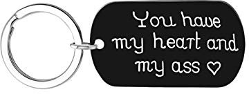 Daesar Edelstahl Männer Frauen Schlüsselanhänger Freundschaft Dog Tag mit Gravur You Have My Heart and Ass Schlüsselanhänger Partner