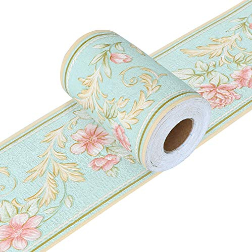 Yoillione Frise Murale Adhesive Bleu Frise Adhesive 3d Bordure Papier Peint Frise Autocollante Verte étanche pour Cuisine, Salle de Bains, Plafond, Salon, Chambre Décoration Murale
