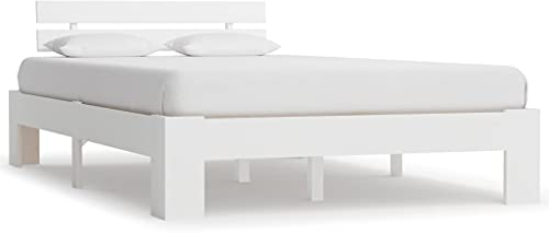 vidaXL Kiefernholz Massiv Bettgestell Holzbett Futonbett Doppelbett Massivholz Bett Bettrahmen Lattenrost Schlafzimmerbett 140x200cm Weiß