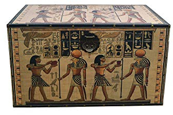 Truhe aus Holz mit Jeroglys und Darstellung der alten Götter Ägypten, Maße: 43 x 49 x 76