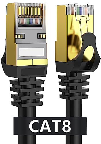 Cat 8 Ethernet Cable 150ft Shielded, 26AWG Lastest 40Gbps 2000Mhz SFTP Patch Cord, Heavy Duty High Speed Cat8 LAN Network RJ45 Cable- in Wall, Outdoor, Weatherproof Rated for Router, Modem, Gaming