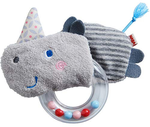 Rhino Fabric Clutching Toy with Removable Plastic Teething Ring