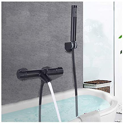 GLYYR Thermostatique Robinet De Baignoire avec Douche À Main Laiton Noir Mural Baignoire Mitigeur pour Salle De Bain
