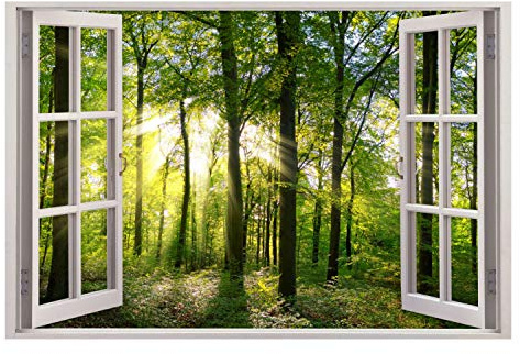 213 Wandtattoo Fenster - grüner Wald Forst mit Bäumen Größe 1000 x 670 mm- in 5 Größen - Kinderzimmer Sticker Wandaufkleber Wanddeko Wandbild