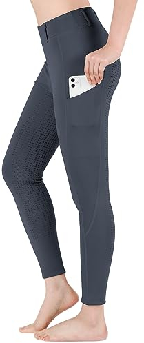 beroy Reithose Damen Sommer mit Silikon Vollbesatz und Handytasche,Reitleggings Damen Flex und elastischem mit GürtelschlaufeGrey XXXL