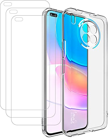 NUCNOK Funda para Huawei Nova 8i/Honor 50 Lite + 3 Pack HD Cristal Protector de Pantalla para Huawei Nova 8i/Honor 50 Lite,Proteccíon de Silicona TPU Antichoque Case