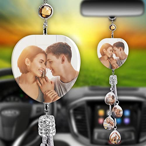 Cadre Photo Suspendu pour Voiture personnalisé avec 5 Photos Pendentif Voiture accessoires voiture miroir suspendus ornements, Cristal Bijoux rétroviseur Bijoux Suspendus Cadeau d'anniversaire