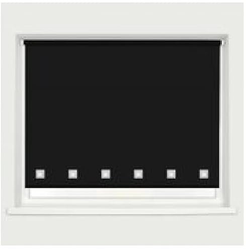 Square Eyelet Windows Roller Blinds Polyester Fabric, Easy Fit Trimmable, Home, Office, Blind with Metal Tube and Child Safe Fittings (Width 180cm x Length 210cm, Light Filtering Shade, Black)