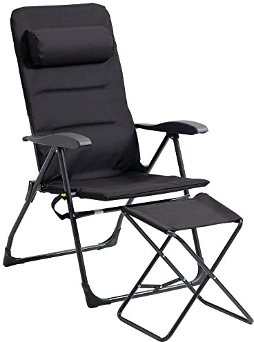 Outsunny Chaise Longue avec Repose-Pied Pliables Bain de Soleil transat 1 Place Portable Dossier réglable têtière Pochette arrière intégrés Tissu Oxford Acier 60 x 73 x 108 cm Noir