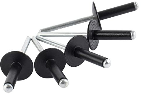 ISPINNER 100pcs 3/16 x 1/2 Large Flange Aluminum Blind Rivets, Pop Rivets Grip Grange 6-8mm (Black)