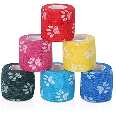 Vet Wrap Self-adhesive Bandage Wrap Elastic Cohesive Bandage Multi-Function Wrap Tape for Dogs Cats Horses Birds Animals Strong Sports Tape for Wrist Healing Ankle Sprain & Swelling 6 Rolls