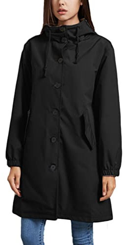 ORANDESIGNE Manteaux Imperméables Femme avec Capuche, Veste de Pluie Manches Longues, Coupe-Vent Raincoat pour Voyage Camping A Noir L