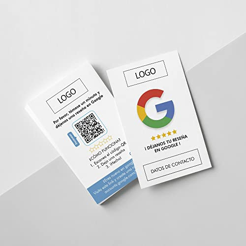 Tarjetas Personalizadas de Presentacion Impresas con Código QR, Logo y Datos de Empresa - Tarjetas de Visita Reseñas Google My Business - Impresión a 2 caras