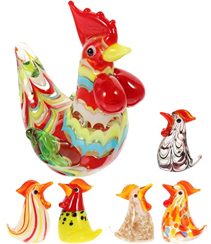 GANAZONO 6st Glasierte Hahn Dekoration Glasfiguren Mini-tierfiguren Miniatur-Glas-hahn-Figur Mini-Enten Masse Winzige Glasgeblasene Tiere Tortendeko Einschulung Falsches Huhn Haushalt
