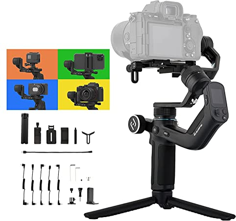FeiyuTech SCORP Mini [ufficiale] 4 in 1 Gimbal, stabilizzatore cardanico a 3 assi per GoPro, smartphone, action camera e fotocamera mirrorless, con impugnatura a tracolla e schermo OLED
