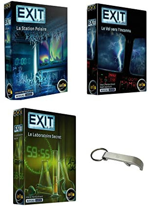 Lot 3 Jeux Exit en Français Le Laboratoire Secret + La Station Polaire + Le Vol vers L'Inconnu + 1 Décapsuleur Blumie (Labo + Vol + Station)