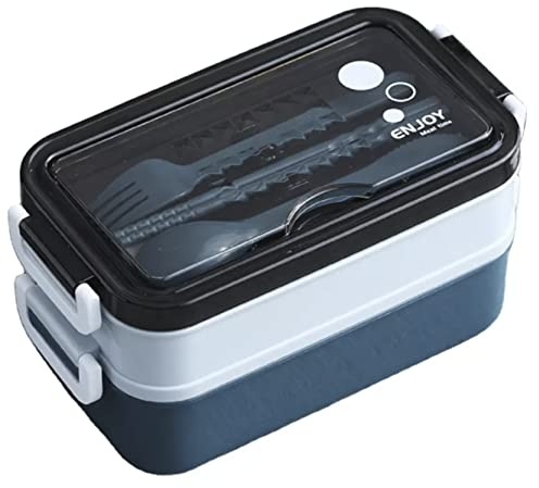 SANKRO fiambrera (con compartimentos) - lunch box (NO BPA) bento box - plástico - fiambrera comida trabajo - 3 compartimentos CON cubiertos incluidos (AZUL)
