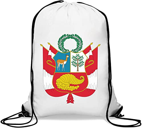 Wappen von Peru Turnbeutel Casual Kordelzug Tasche Weiß, weiß, Einheitsgröße
