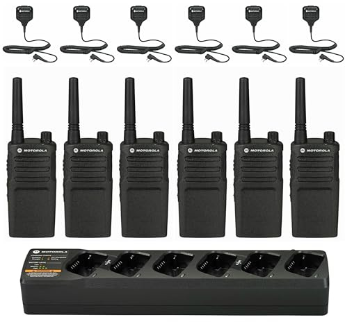 6 x Motorola RMU2040 On-Site 2-Way Radio (RMU2040) + Motorola 6 Bank Charger + 6 x HKLN4606 Remote Speaker Mic - 6 Pack with Mics Bundle