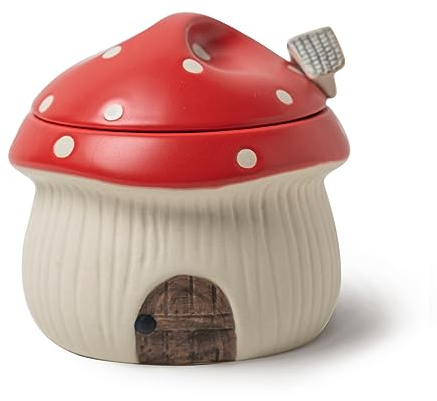 RESVUGA Sucrier en céramique avec couvercle et cuillère Motif maison de champignons Rouge 414 ml