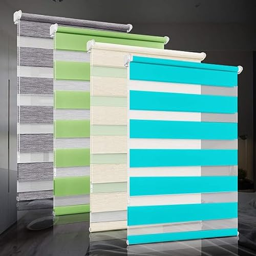 bobodeco Doppelrollo klemmfix ohne Bohren Duo Rollos für Fenster mit Klemmträger, Fensterrollo lichtdurchlässig & verdunkelnd Wandmontage Sichtschutz- Türkis B55 x H120cm (Stoffbreite 51cm)