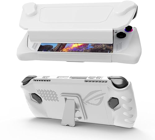 NUHFUFA Schutzhülle mit abnehmbarer Frontschale für ASUS Rog Ally 17,8 cm (7 Zoll) Handheld 2023, vollständige Abdeckung mit Halterung, staubdicht, ergonomischer Griff, Weiß