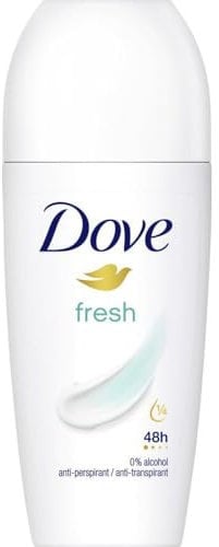Dove Fresh Care Women's Antiperspirant Deodorant Roll On for 48 hour sweat protection and long-lasting fragrance with ¼ moisturising cream 50 ml, Pack of 6
