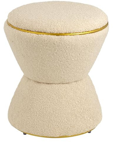 Baroni Home Pouf Repose-Pieds en Sherpa en Forme de Sablier, Tabouret Rembourré Résistant pour Chambre à Coucher et Salon, Pouf Confortable et Polyvalent, 37x37x43 cm, Beige