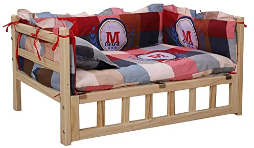 Hundebett Rustikales Hochbett aus Holz für Hunde und Katzen, Indoor Outdoor Training Camping Hundehütte mit Matratze & Kissen, Bequeme Erhöhte Haustiercouch (Color : Style1, Size : S-54x39x38cm/21x1