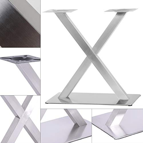 Shiyinge Pieds de table en acier inoxydable - En forme de X - 70 x 70 cm - Argenté - Design robuste - Pour café, bistrot, restauration haut de gamme