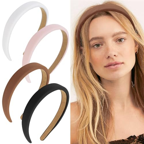 RYMAUP® 4er Pack gepolsterte Stirnbänder, Herbst Stirnbänder für Frauen, rutschfest, weich, dick, bequem, niedliches neutrales Stirnband, ästhetischer Y2K-Haarschmuck
