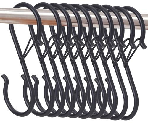 AUSYIWI 10 ganci a forma di s con sistema anticaduta, ganci a s ti aiutano a organizzare la tua casa Organizza la tua cucina e i tuoi armadi (Diametro del palo < 2.5cm,【Nero】)