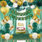 GYESXYW Geburtstagsdeko, Smaragd Grün Gold Party Deko Set mit Happy Birthday Banner Konfetti Luftballons Geburtstag Tischdecke Vorhang Pompons für Mann Frauen Junge Mädchen Geburtstag Dekorationen