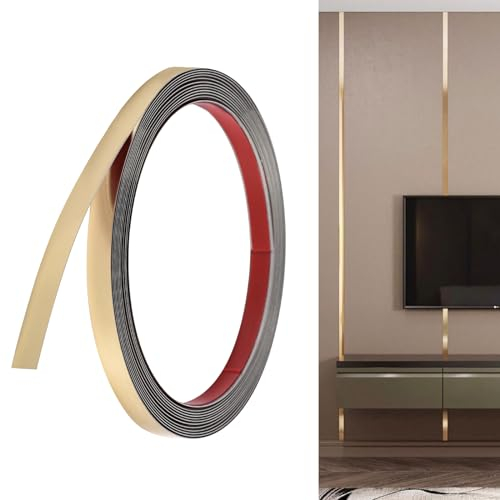 Zierleisten Selbstklebend, 5m x 2.0cm 201 Edelstahl Selbstklebende Zierleisten Gold Leisten & Wandleisten Flexible Metall Zierleiste für Toilette, Fliesenrand, Wandecke, Fußleiste, Boden