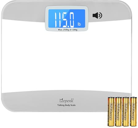 Leepenk Breite Sprechwaage für Körpergewicht, genaue digitale sprechende Badezimmer-Körperwaage, großer LCD-Bildschirm, 250 kg, automatisches Ein- und Ausschalten für ältere Menschen mit