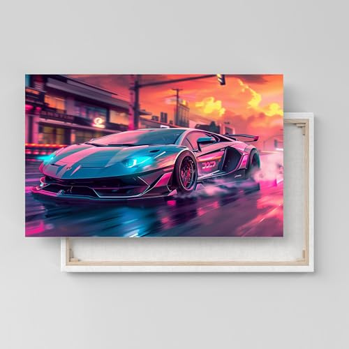 Lambo Aventador mit Heckflügel Sportwagen Wandbild als Dekoration, Leinwandbild, 50x75 cm