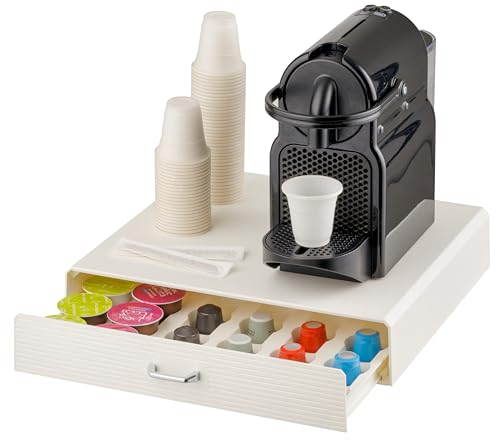 Baroni Home Tiroir Porte-Capsules de Café, Organisateur Porte-Dossets Universel pour Nespresso et Dolce Gusto, capacité de 30 capsules, Compact en Plastique Résistant, 1 Tiroir, 34X6X34 cm, Blanc
