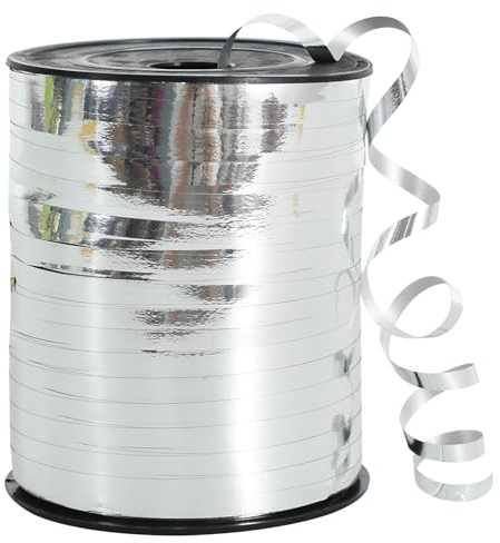 457 m Gekräuseltes Ringelband, glänzendes Metallicband, silberfarbene Legierung, Ballonschnur, Rolle, Geschenkverpackung, Band für Kunst und Handwerk