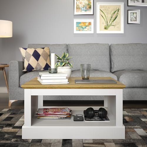 Galano Sufy Square Coffee Table - Modern Engineered Wood Storage Cabinet - Square Living Room Table with Storage - 79x79x41cm (White)