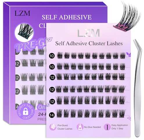 LZM Selbstklebende Wimpern Lash Kit - Press On Lashes Extension Kit mit Pinzette, Natürlich Falsche Wimpern Ohne Kleben DIY-Wimpernverlängerungen für Anfänger (10-14mm mixed,TY09)