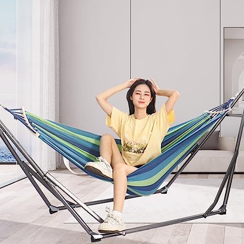 Hammock With Stand - Garden Swing With Free Standing Frame, Outdoor Double Person Swing for Adults and Children, Travel, Hiking, Camping, Seaside, Patio or Indoors