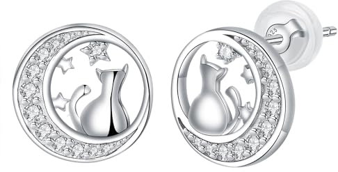 Arrebol Katzen Ohrringe 925 Sterling Silber für Damen Ohrstecker Original Schmuck Weihnachts Geschenk für Damen Tochter Enkelin