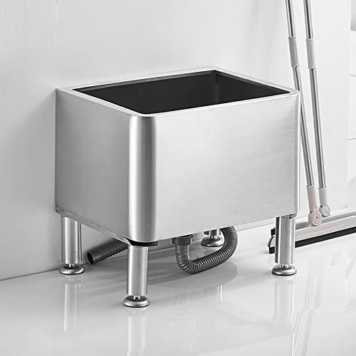 Floor Mount Mop Sink Stainless Steel Mop Service Basin, Commercial Laundry Slop Sink Utility Tub Mop Pool Kit for Kitchen Restaurant Business Gar