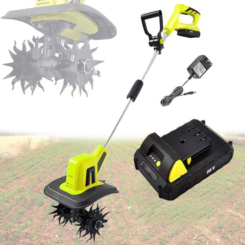 Quixnova Cordless Tiller Rotavator 20V Garden Cordless Tillers Electric Cultivator With 12Ah Lithium Battery and Fast Charger, 25cm Working Width, 22cm Tilling Depth