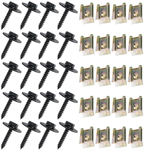 40 STK Mutter und Schraube Auto-Kit, Karosserieschrauben, U Typ Blechmutter Schwarze Schraube, U-Body Clip Autobefestigung Clip Mutter und Schraube Set