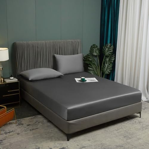 Bambus Spannbetttuch 160x200cm Dunkelgrau Spannbettlaken 100% Bambus Bettlaken Betttuch Weich kühlend Atmungsaktiv Spannbetttuch 160 x 200 für Hohe Matratze bis 25-30 cm