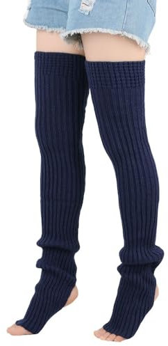 Gestrickt Beinstulpen Damen,Langer Stulpen mit Fersenloch,Winter Fußwärmer Ballett Legwarmer Armstulpen,Kniestrümpfe,Overknees Strümpfe,Beinstulpen für Yoga Tanz Ballett Fitness,Marineblau