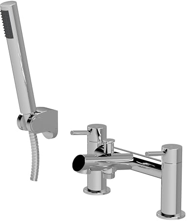Balterley Bath Mixer Tap with Shower Kit, Dual Lever Round Bath Filler Tap, Round Head Showers for Bathrooms, Bathroom Taps with Shower Head and Hose Set - 228 x 156 x 119mm (Chrome)