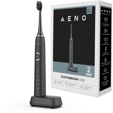 AENO DB6 Spazzolino elettrico sonoro: 5 modalità, batteria da 40 giorni, ricarica senza fili, setole Premium, promemoria cambio testina, 46.000 vibrazioni/min